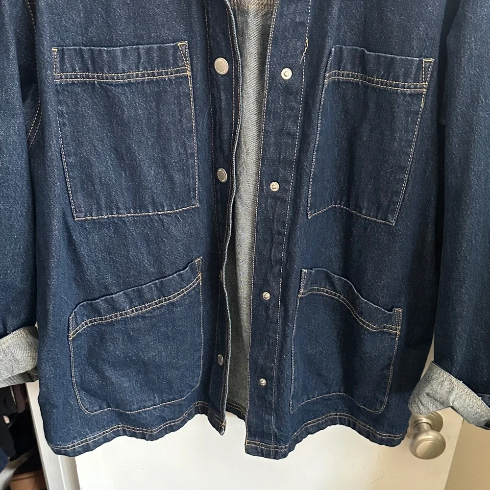Dark Wash Denim Jacket with Patch Pockets - Picture 2 of 3